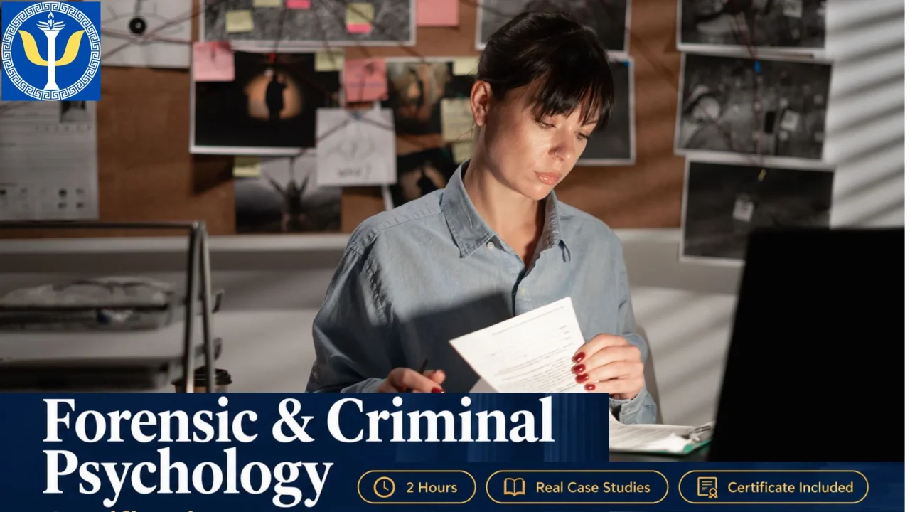 Forensic psychology certification study desk with a gavel and notebook